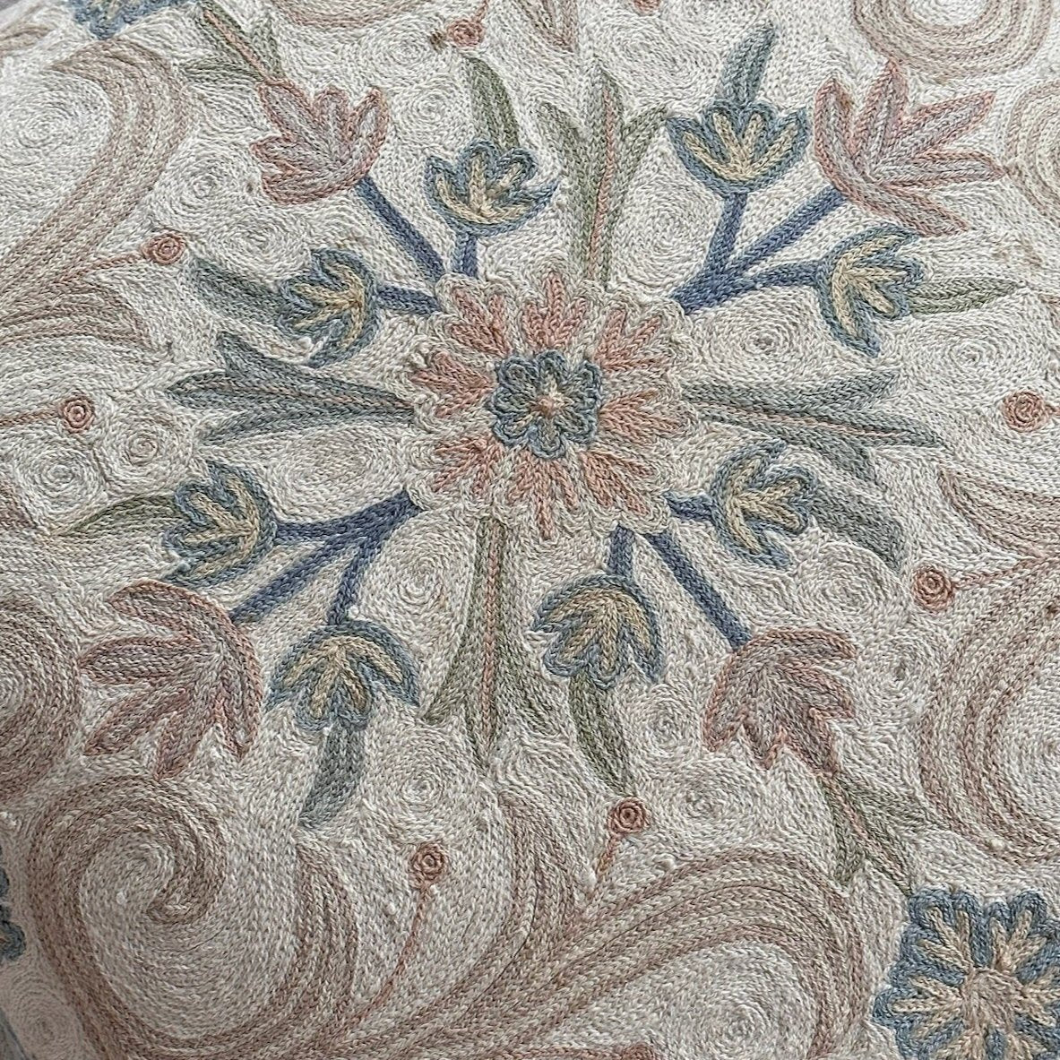 Wool Crewel Embroidery Pillow - 22" x 22" - England - 115a