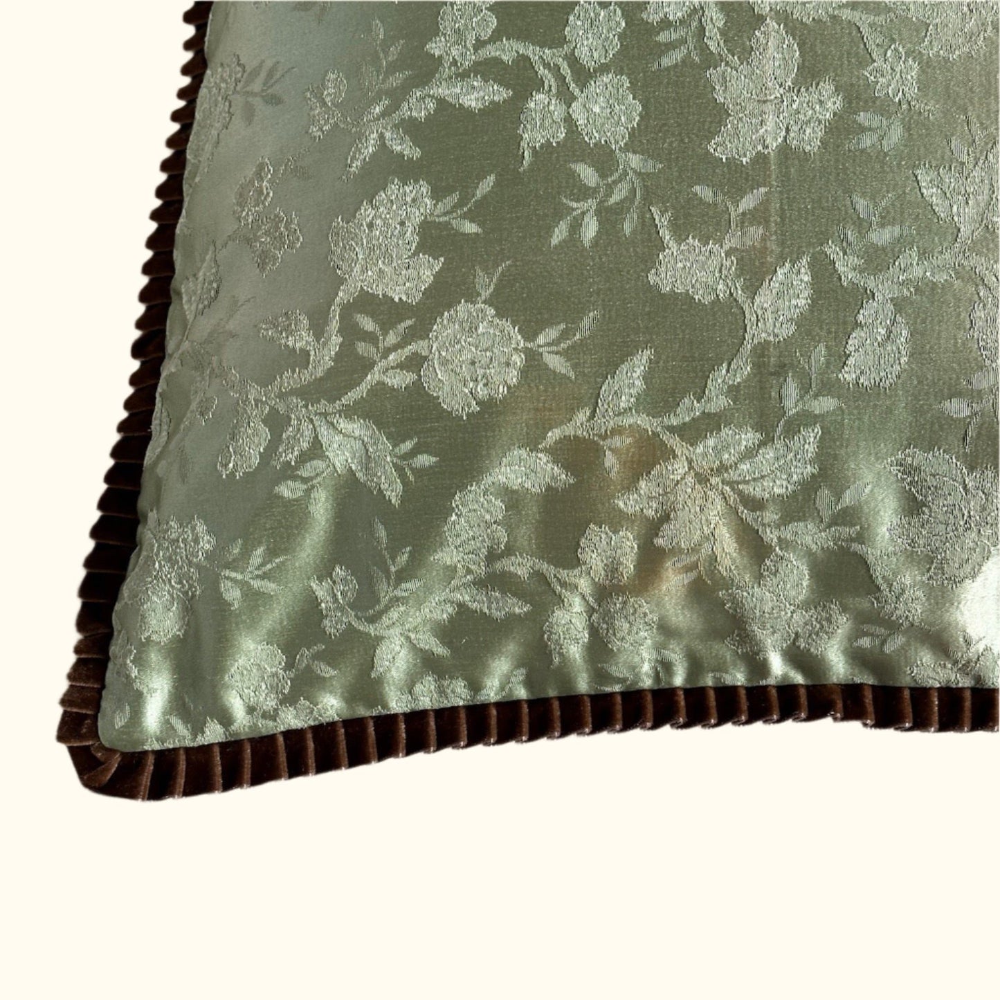 Silk Damask Floral c. 1950's Pillow - 22" x 22" - Europe - 119a