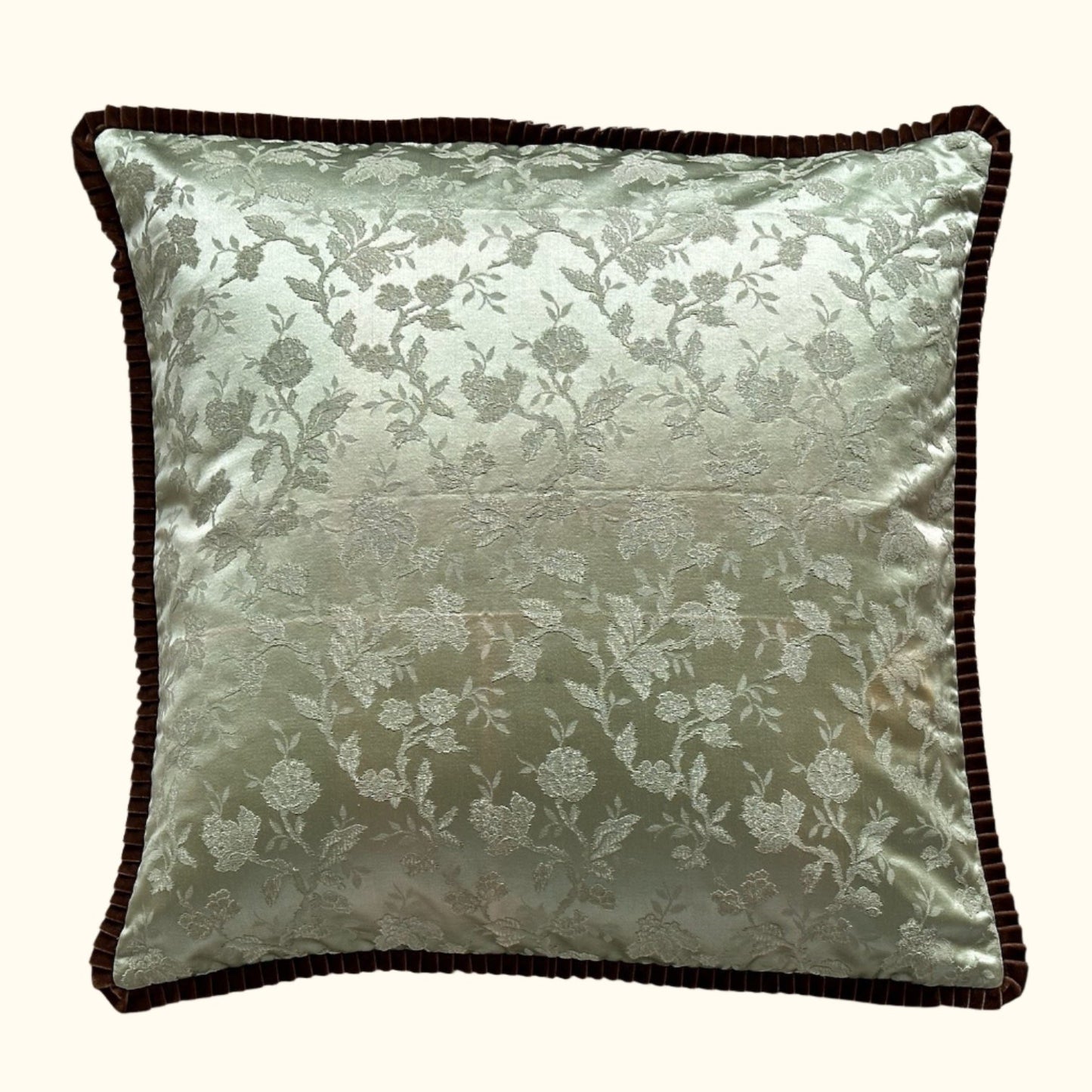 Silk Damask Floral c. 1950's Pillow - 22" x 22" - Europe - 119a