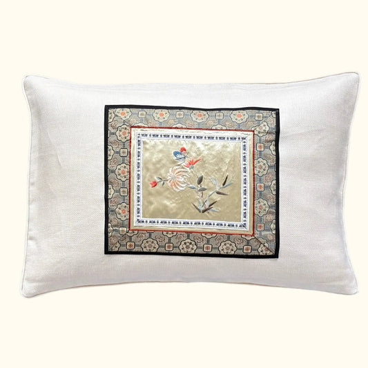 Vintage Silk Embroidery on Silk Pillow - 16" x 24" - China - 137a
