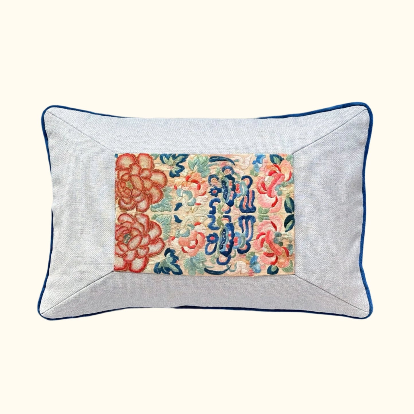 Antique Silk Embroidery on Silk Pillow - 13" x 20 - China - 138a