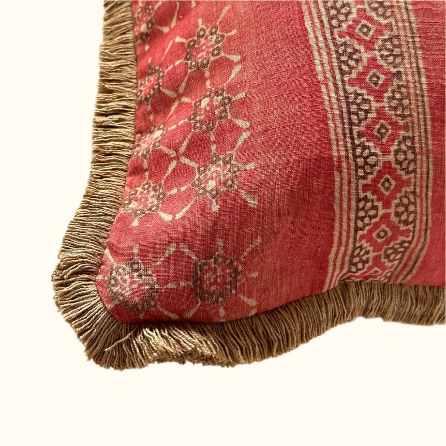 Vintage Block Print Pillow - 22" x 22" - India - 1571e