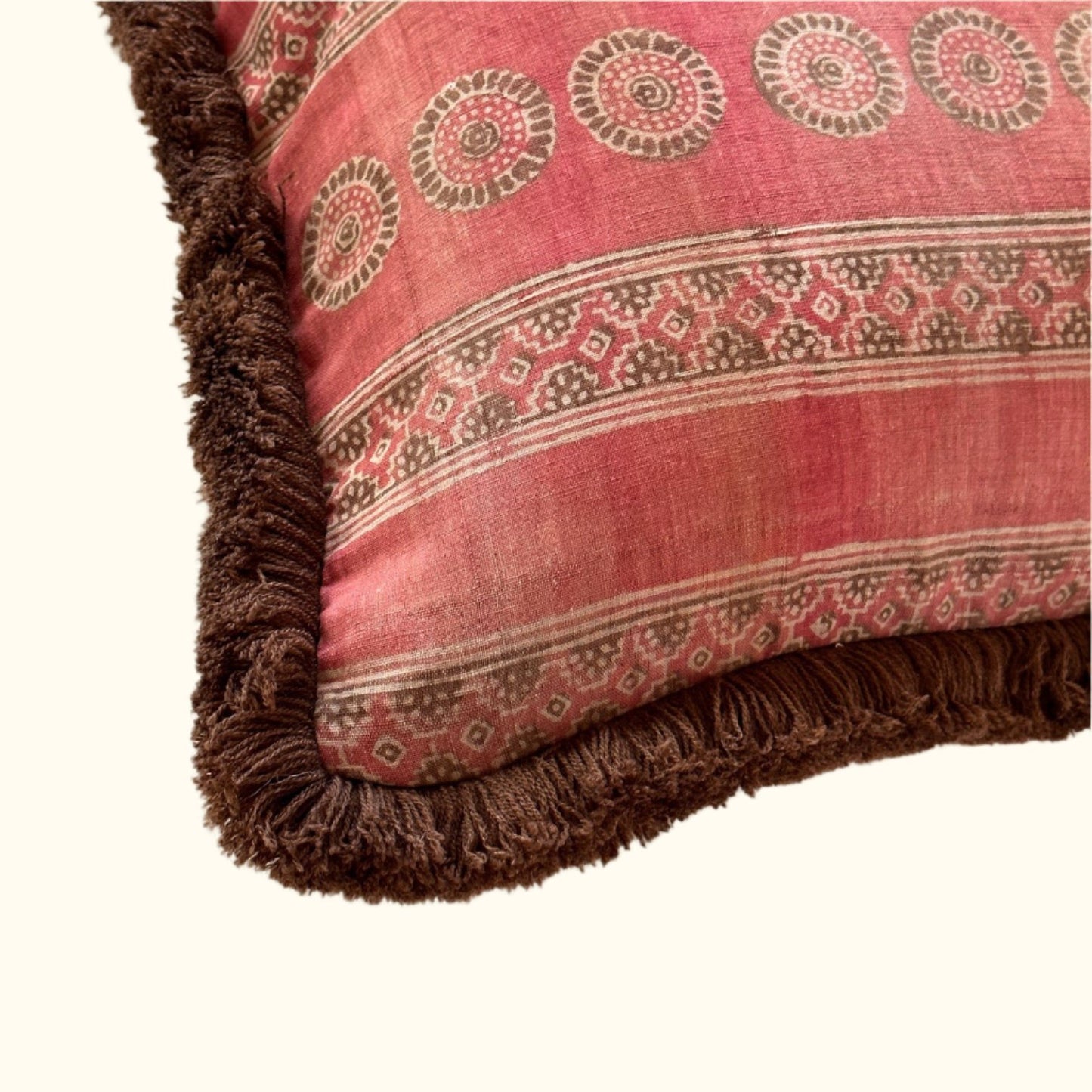 Vintage Block Print Pillow - 22" x 22" - India - 1572a