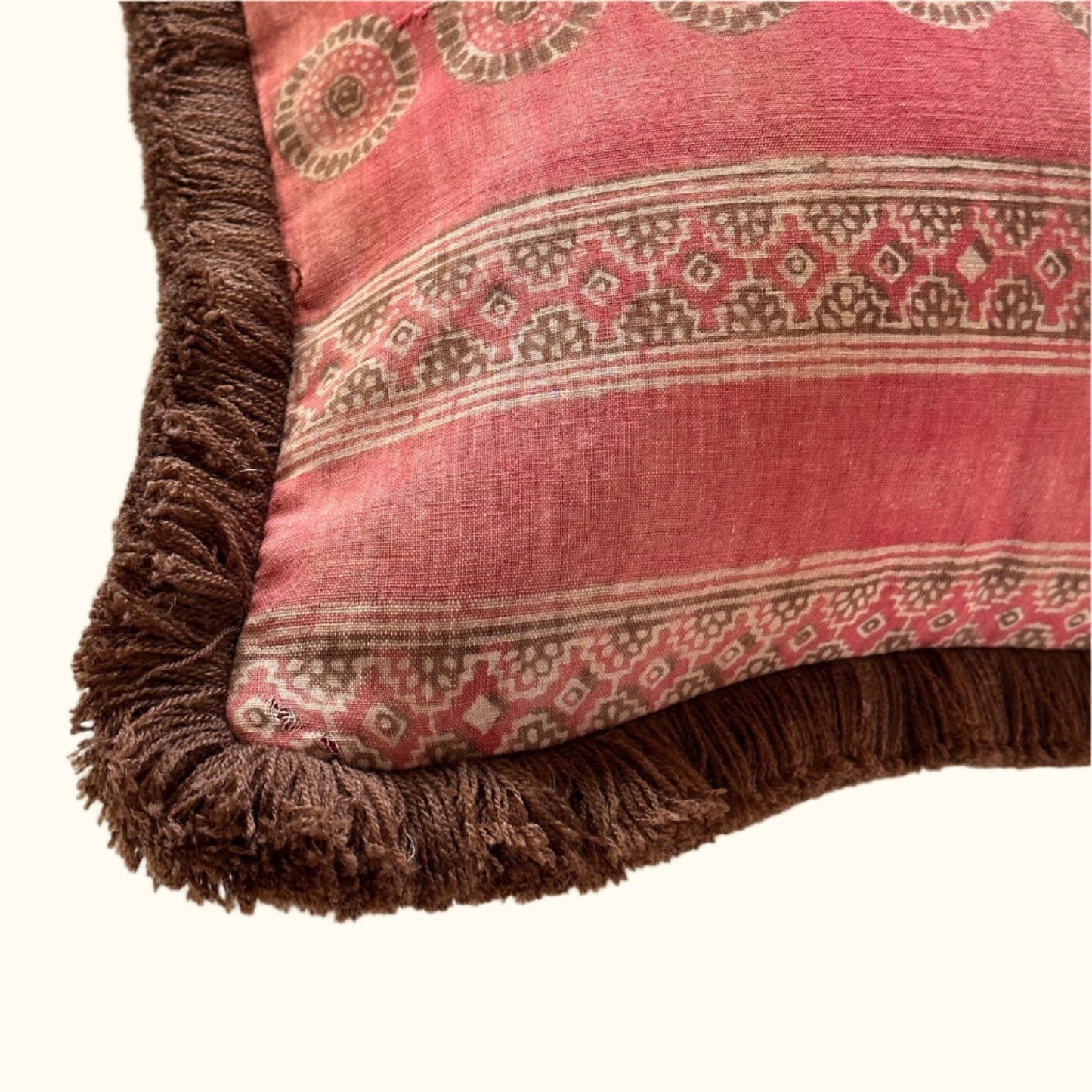 Vintage Block Print Pillow - 22" x 22" - India - 1572b