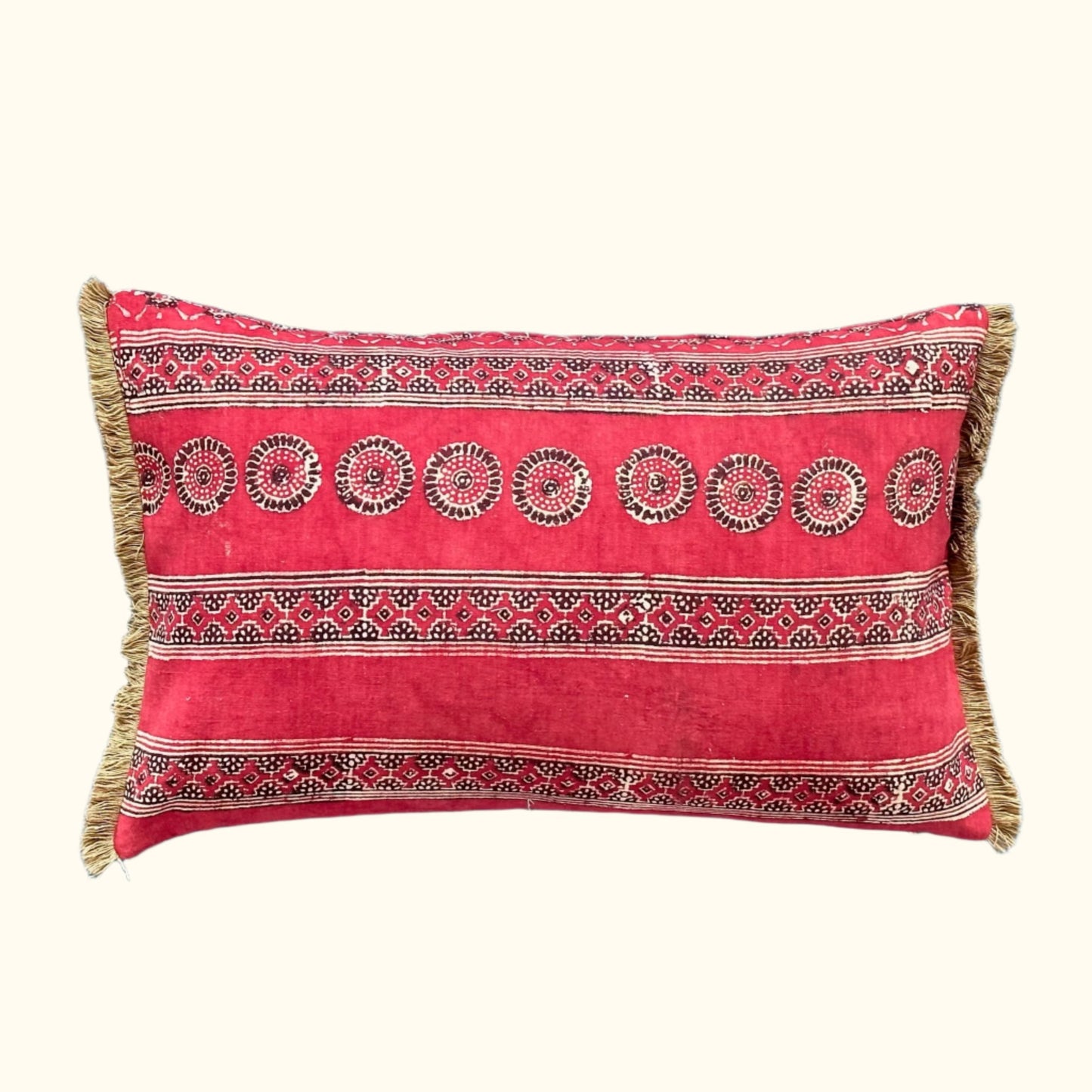 Vintage Block Print Pillow - 13" x 20" - India - 1573a