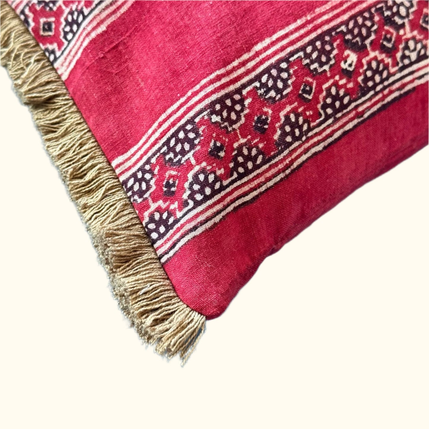 Vintage Block Print Pillow - 13" x 20" - India - 1573a