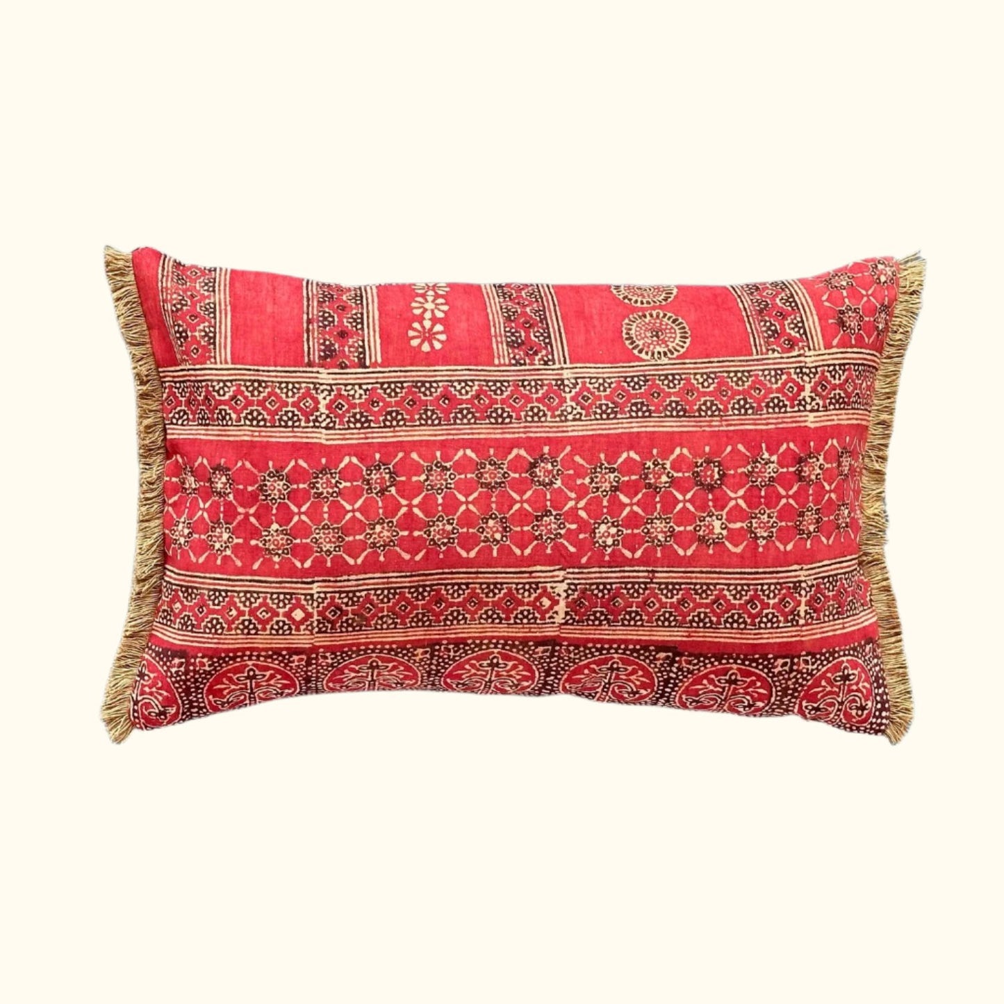 Vintage Block Print Pillow - 13" x 20" - India - 1573d