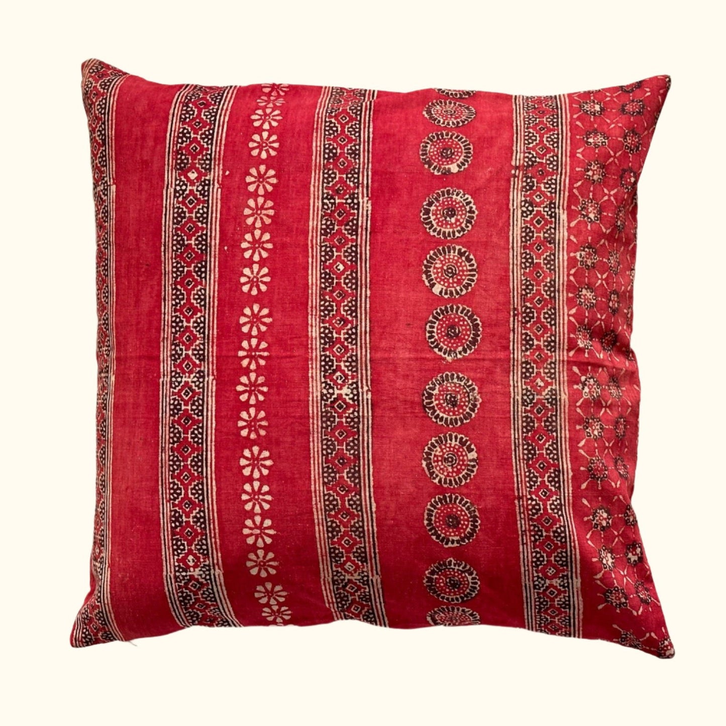 Vintage Block Print Pillow - 20" x 20" - India - 1573e