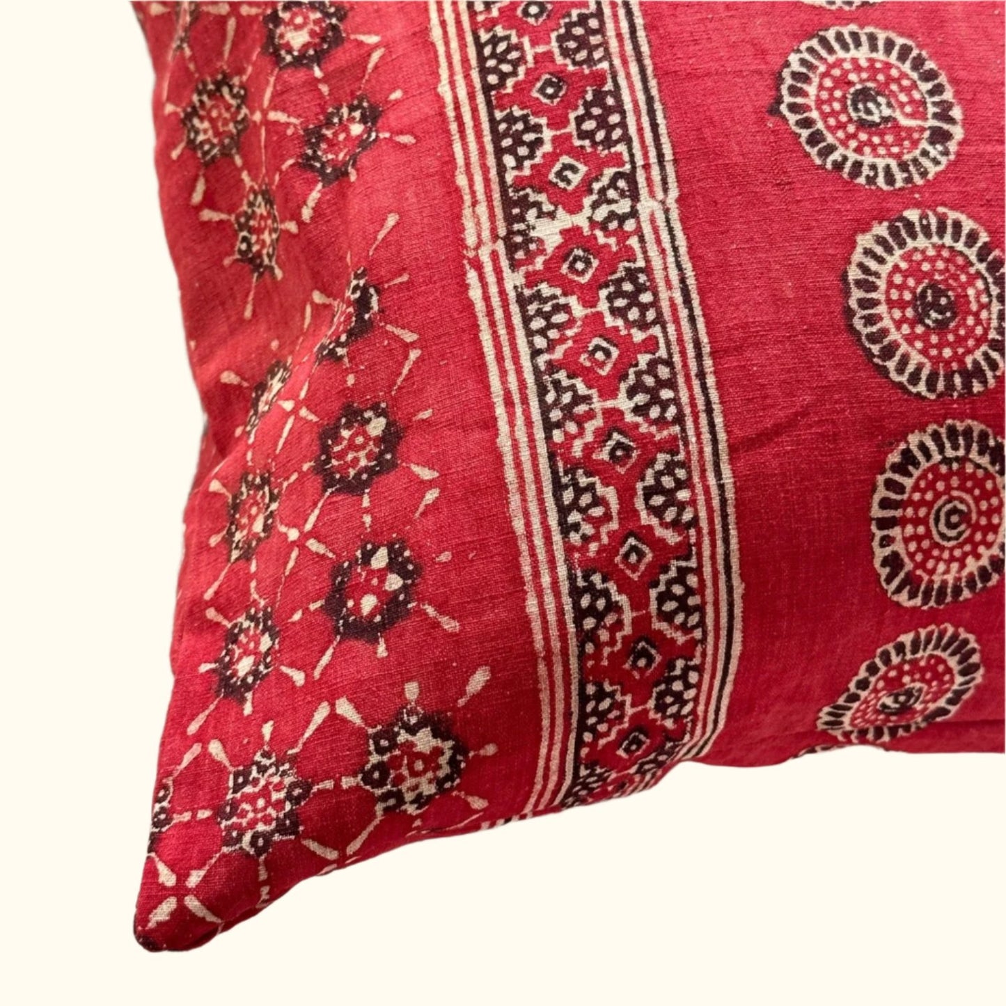Vintage Block Print Pillow - 20" x 20" - India - 1573e