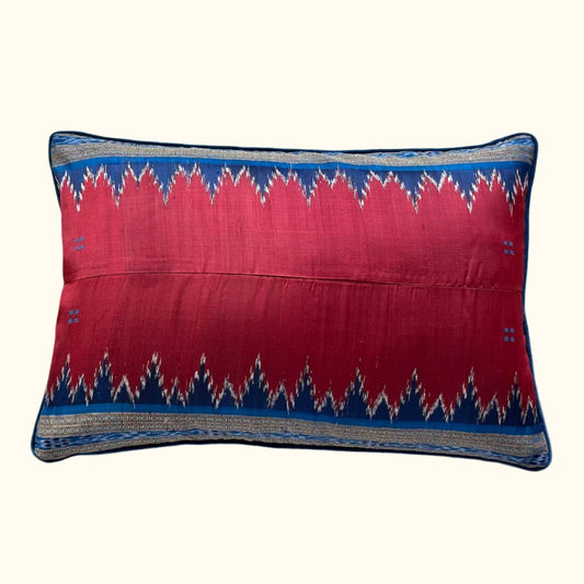 Silk Ikat Sari Pillow - 16" x 24" - India - 162e