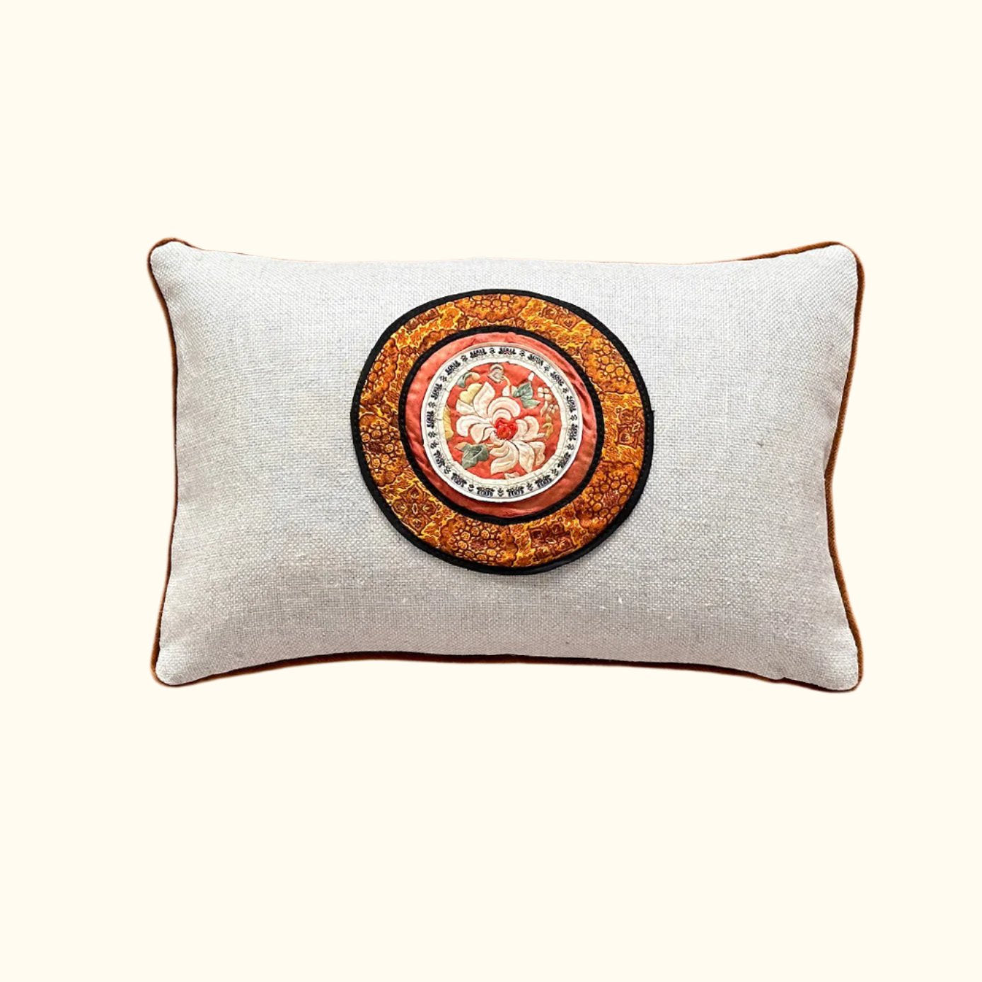 Vintage Silk on Silk Embroidery Pillow <br> - 11" x 17" - China - 173a