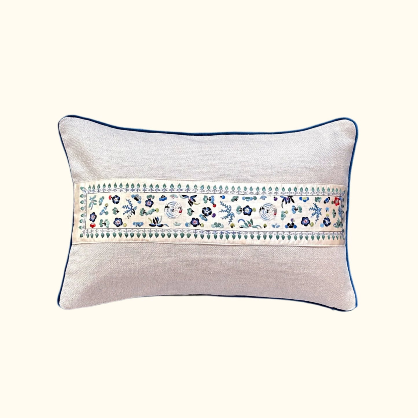 Vintage Silk Embroidery on Silk Pillow - 13" x 20" - China - 180a