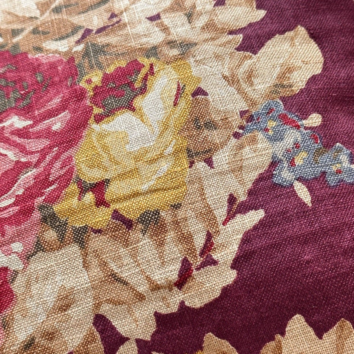 Vintage Linen Floral c. 1920's Pillow - 20" x 20" - England - 190a