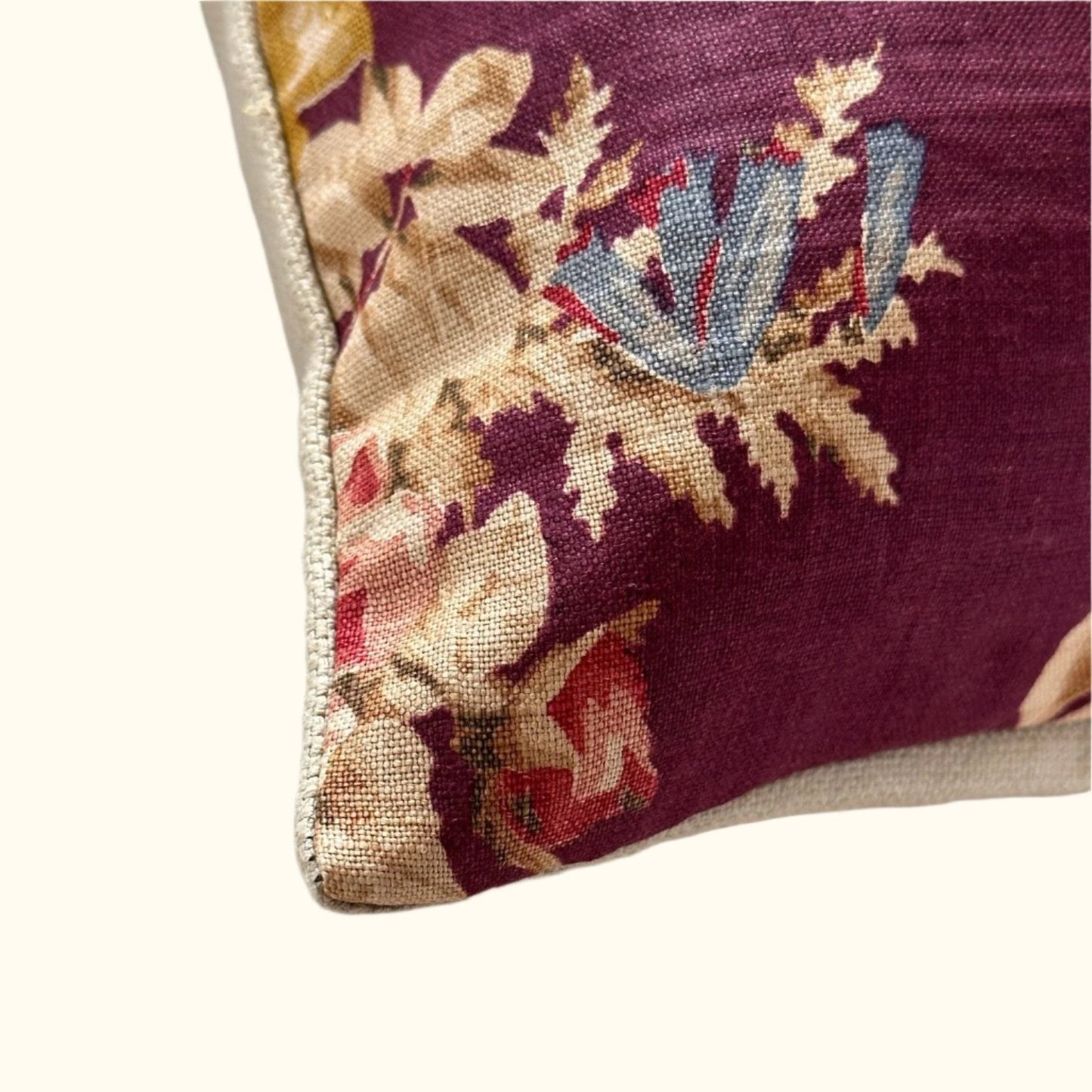 Vintage Linen Floral c. 1920's Pillow - 20" x 20" - England - 190b