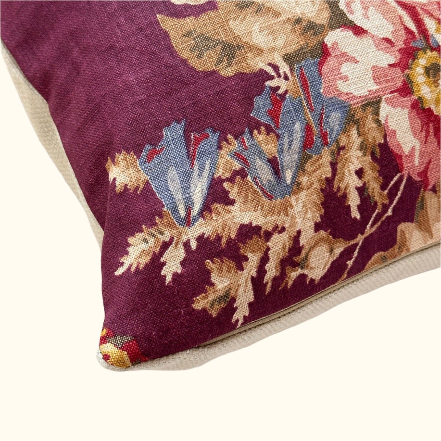 Vintage Linen Floral c. 1920's Pillow - 13" x 20" - England - 190c