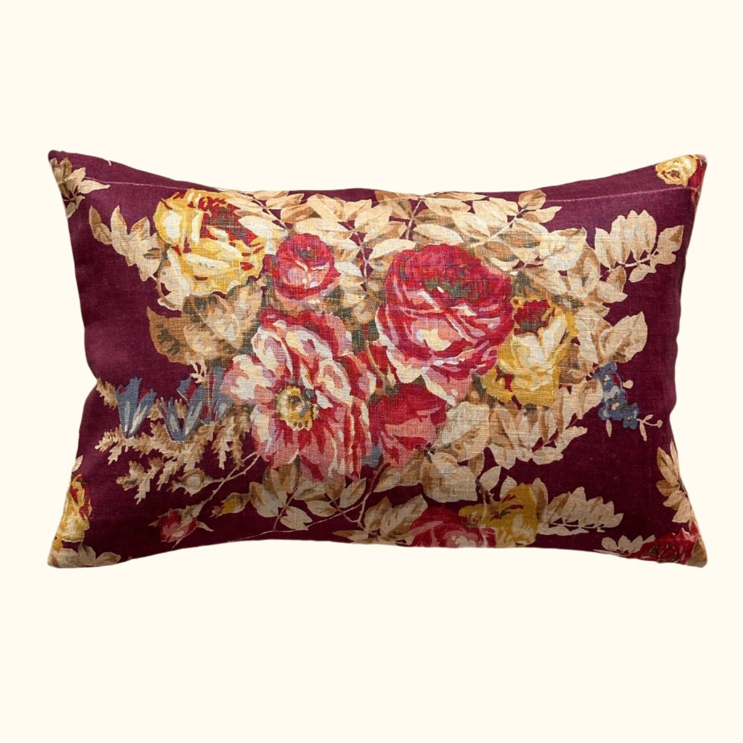 Vintage Linen Floral c. 1920's Pillow - 13" x 20" - England - 190d
