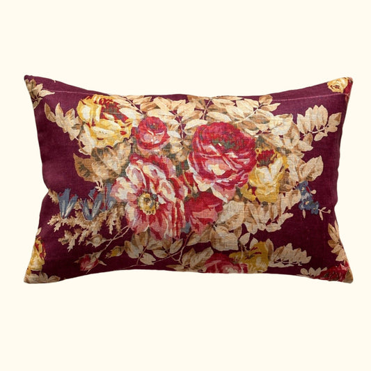Vintage Linen Floral c. 1920's Pillow - 13" x 20" - England - 190d