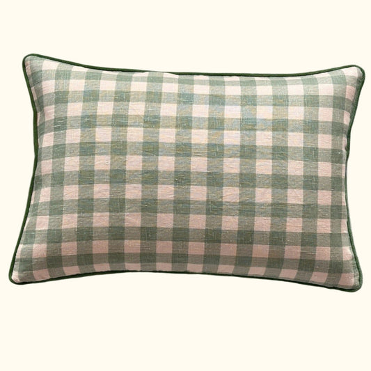 Linen Check Pillow - 16" x 24" - USA - 215a