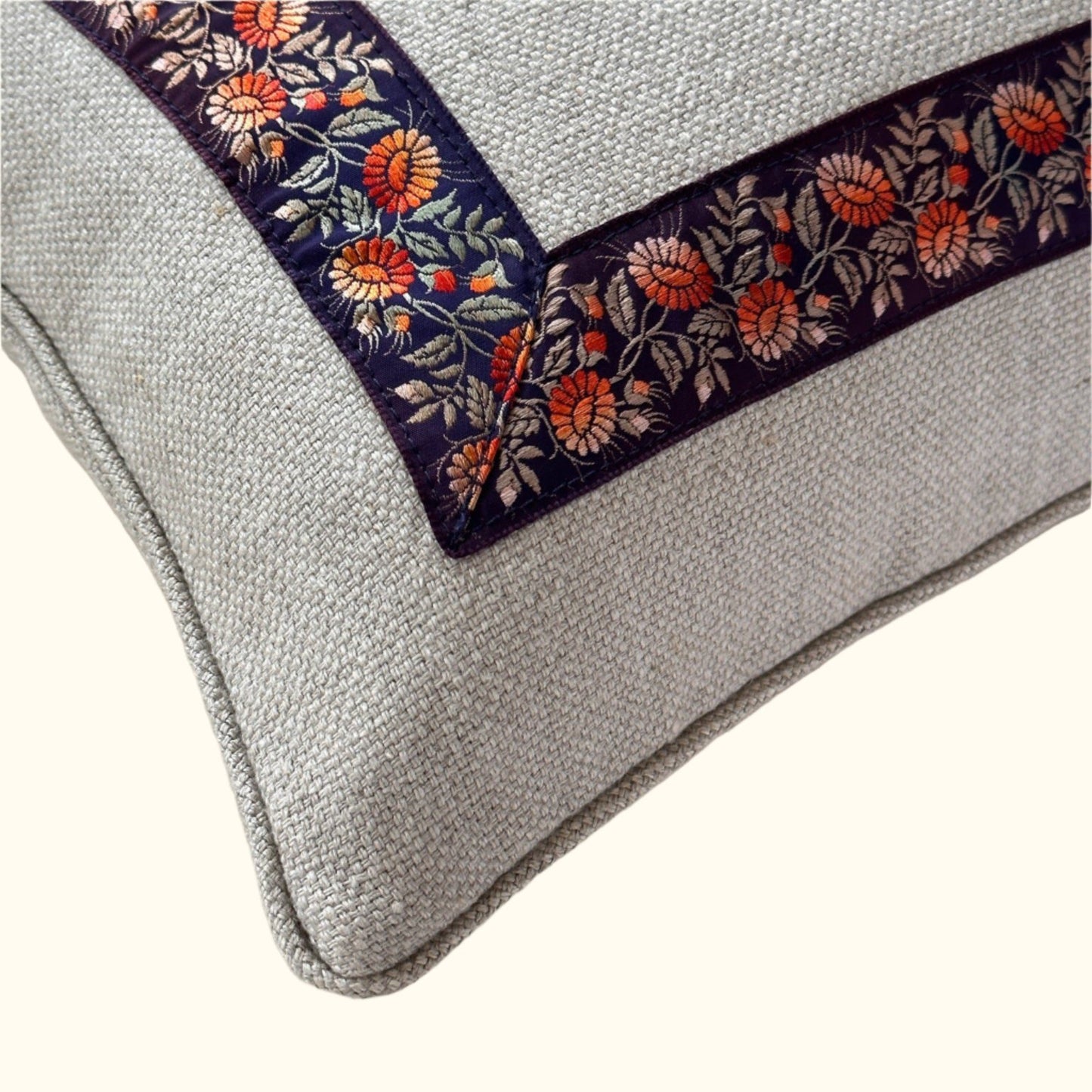 Vintage Satin Ribbon Frame Pillow - 13" x 20" - USA - 217a