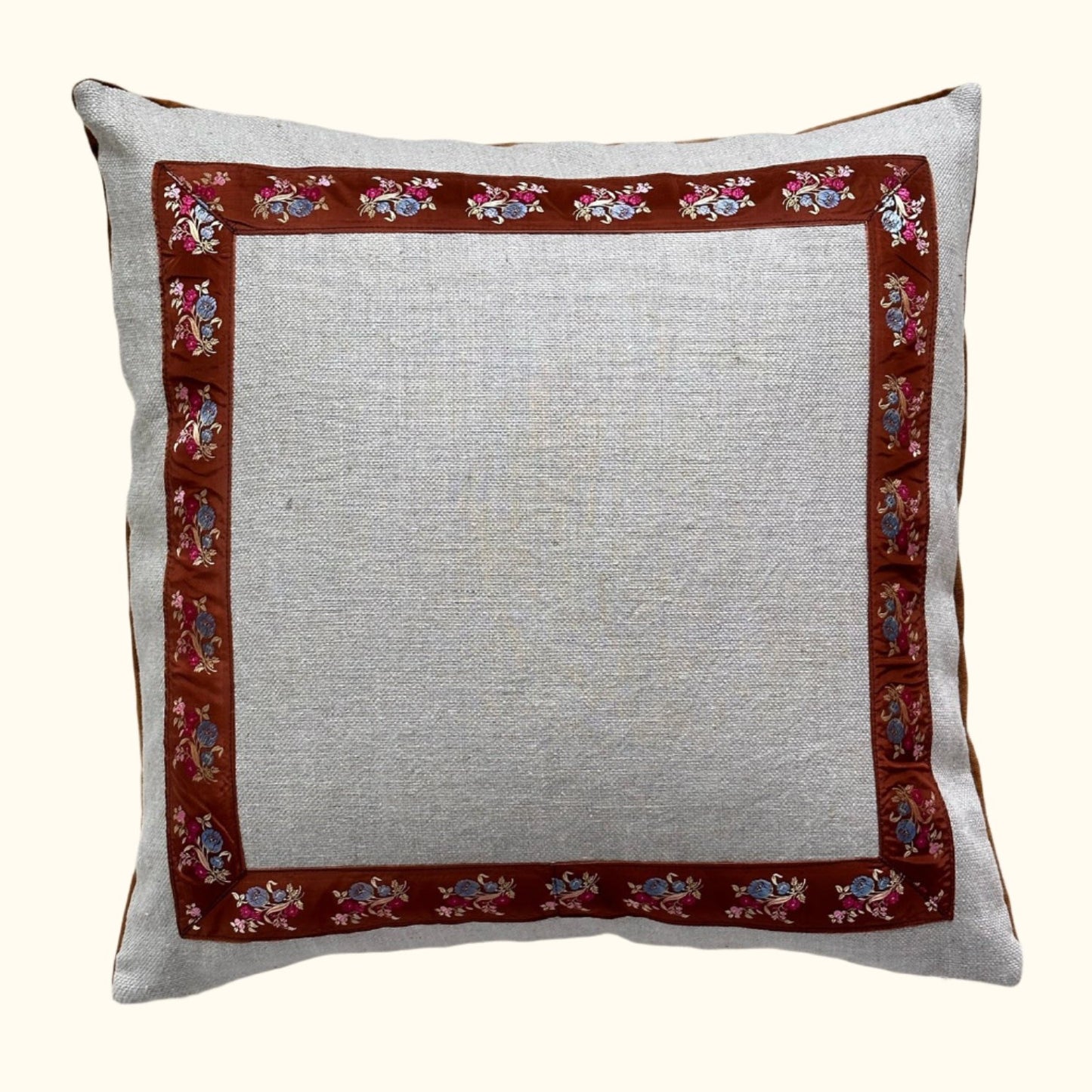 Vintage Satin Ribbon Frame Pillow - 22" x 22" - USA - 218c