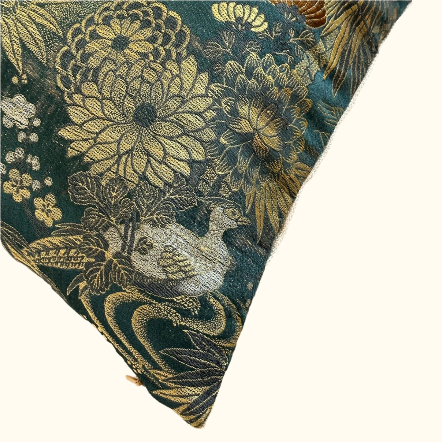 Antique Silk Brocade Pillow - 16x24 - Japan - 2571c