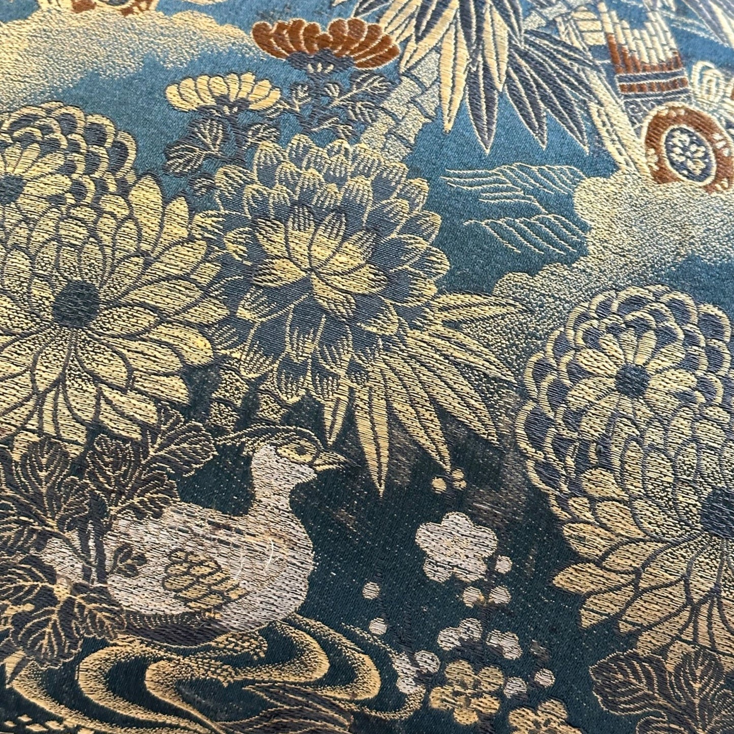 Antique Silk Brocade Pillow - 16x24 - Japan - 2571c
