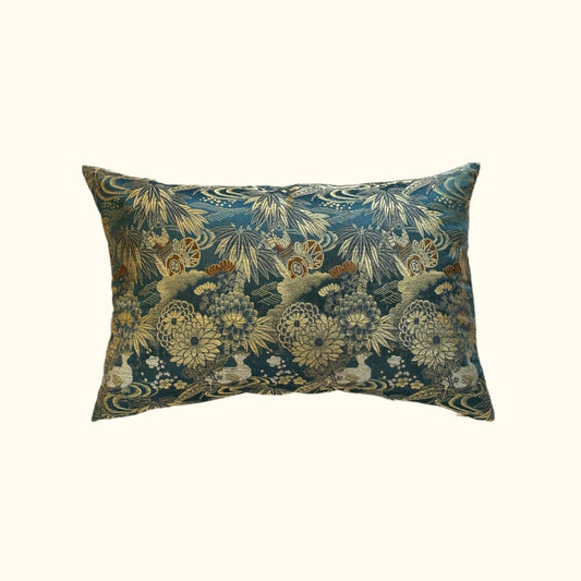 Antique Silk Brocade Pillow - 16x24 - Japan - 2571c