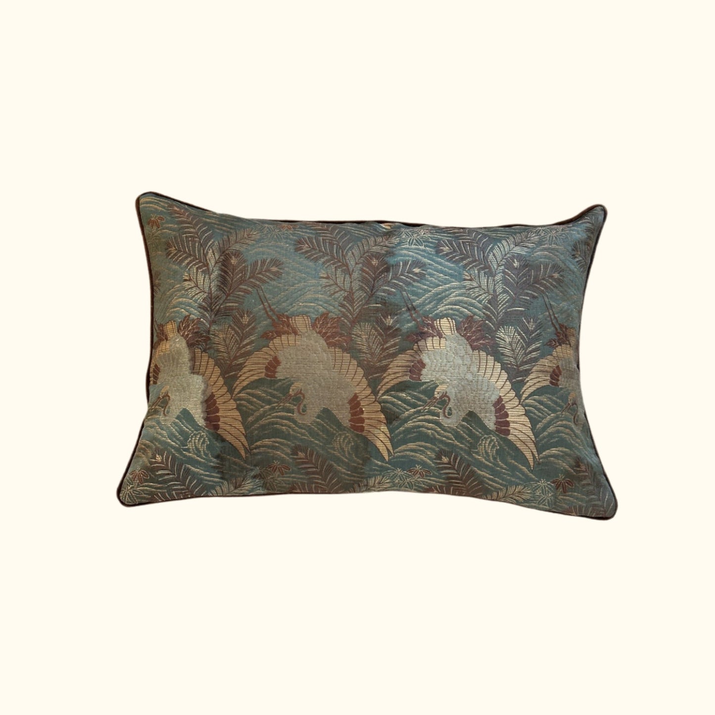 Antique Silk Brocade Pillow - 16x24 - Japan - 2572b