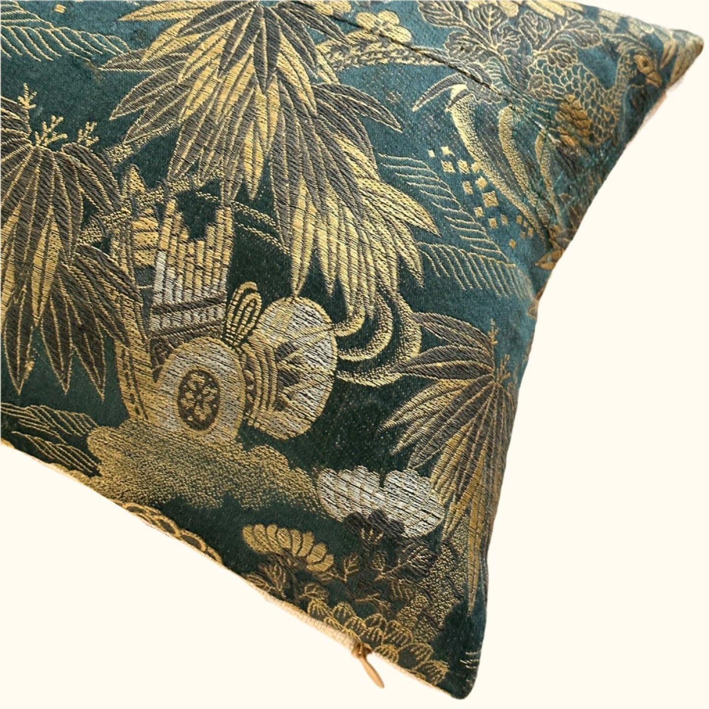 Antique Silk Brocade Pillow - 16x24 - Japan - 2573a