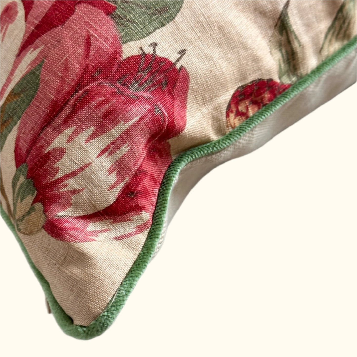 Vintage Linen Floral Pillow - 24x24 - England - 259b