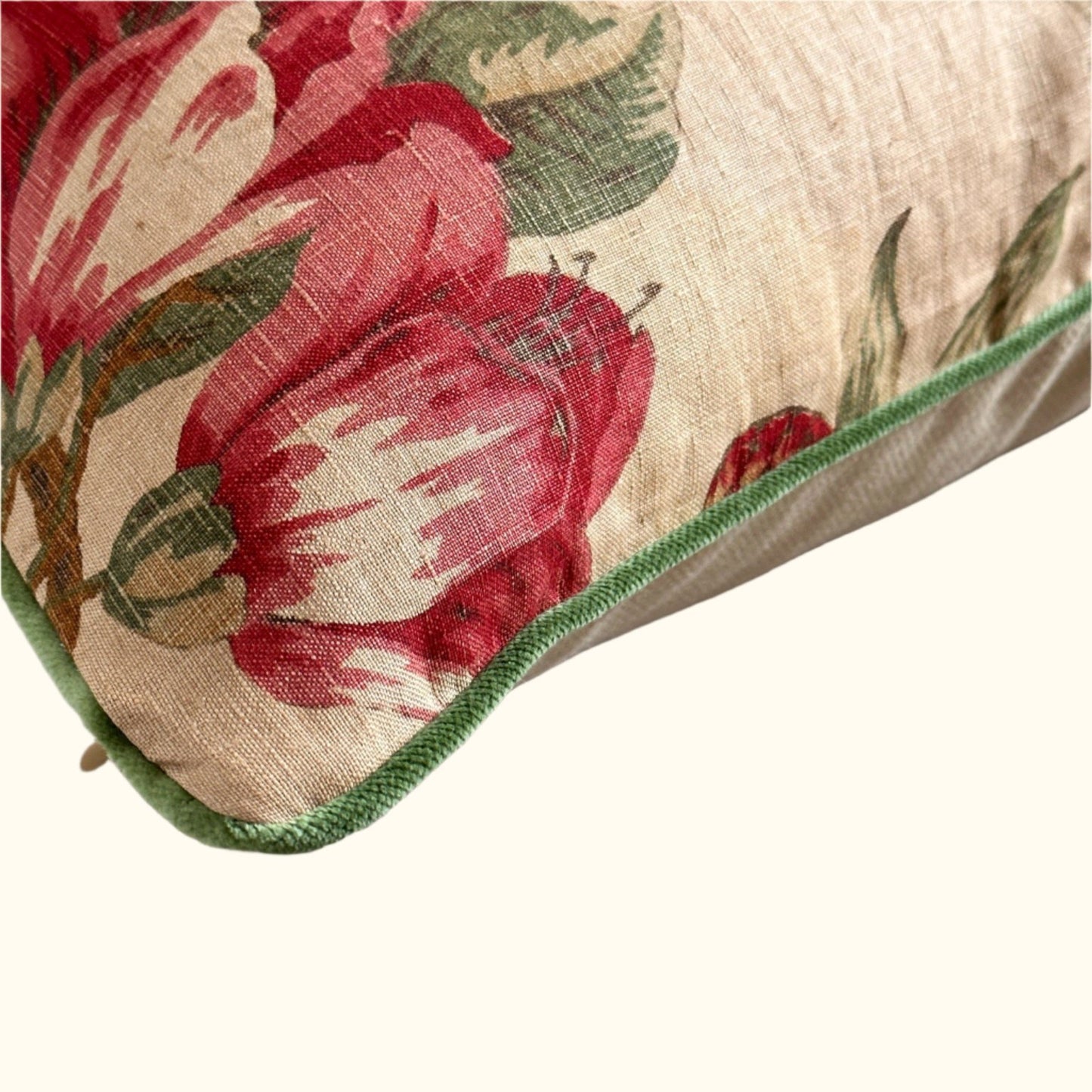 Vintage Linen Floral Pillow - 24x24 - England - 259c