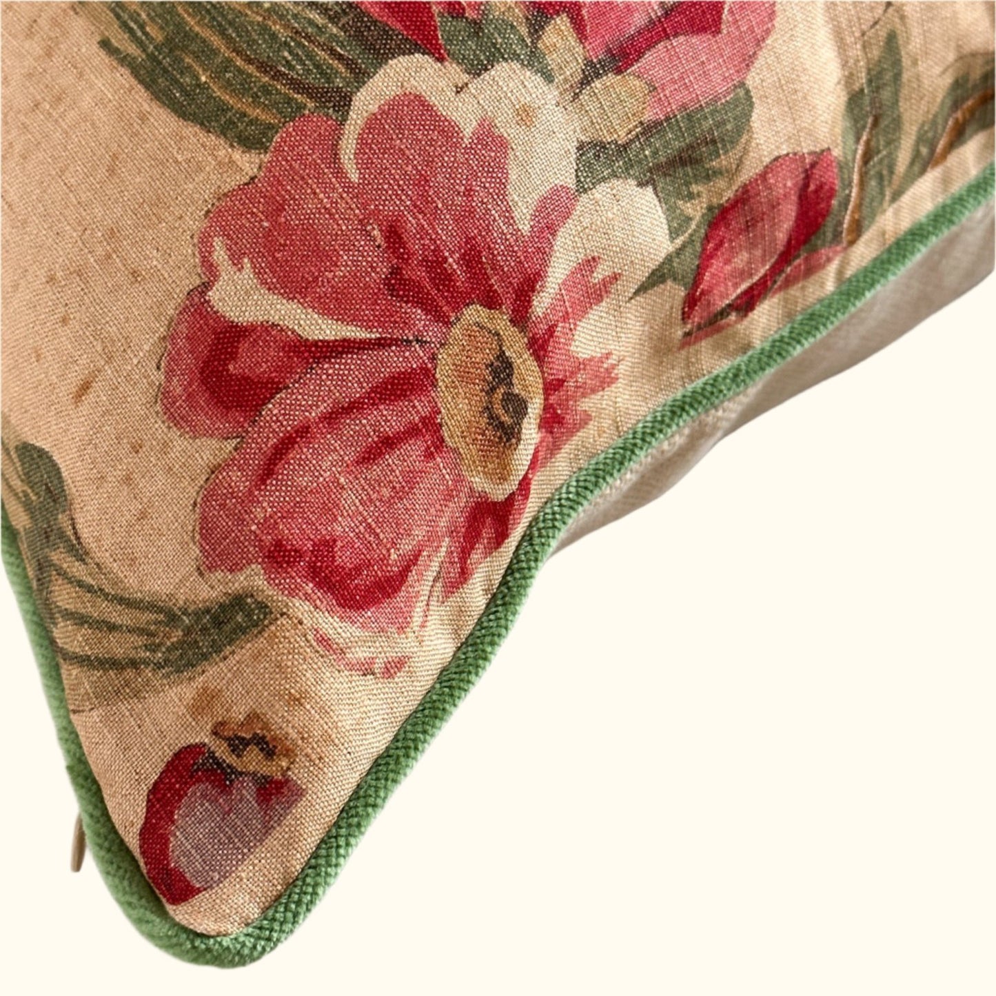Vintage Linen Floral Pillow - 24x24 - England - 259d