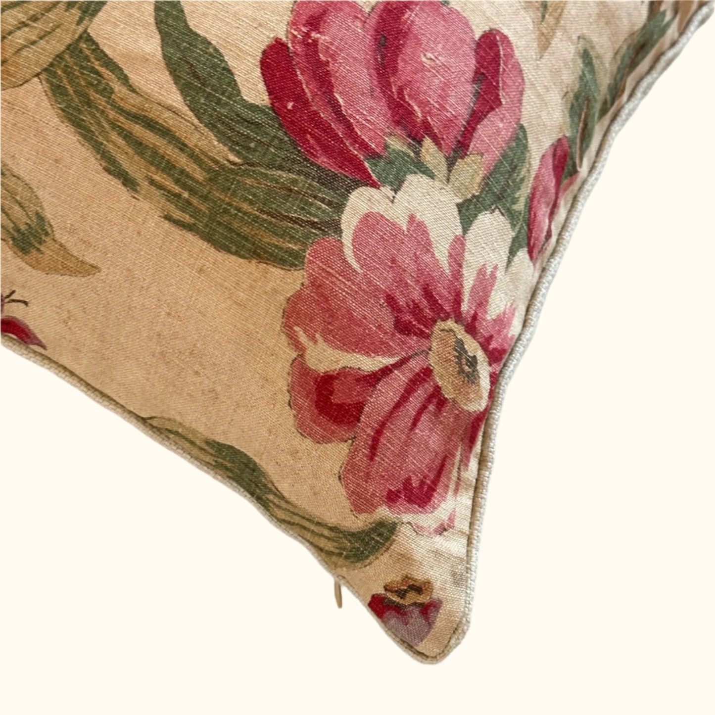 Vintage Linen Floral Pillow - 16x24 - England - 259f