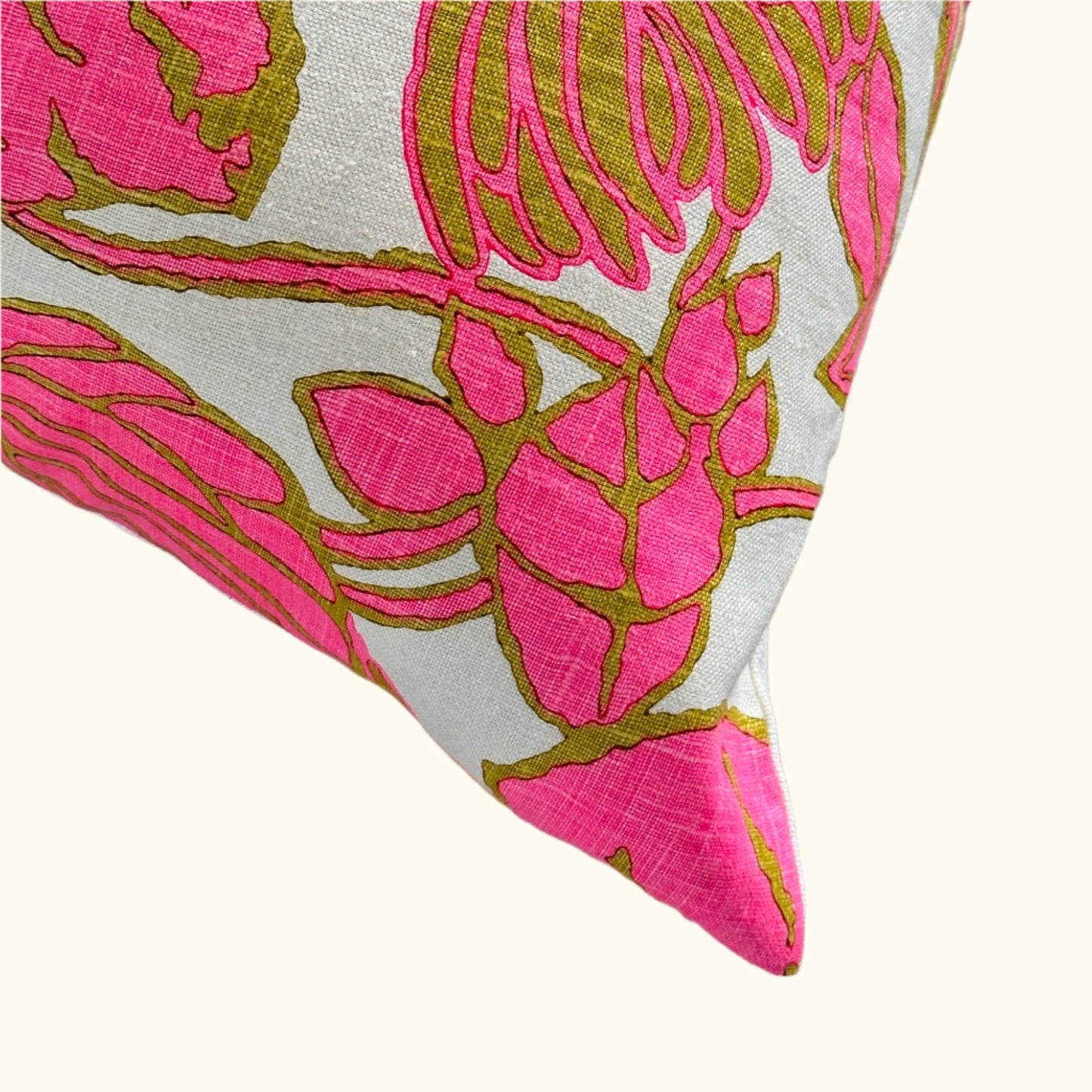 1970's Linen Print Pillow - 22x22 - USA - 270a