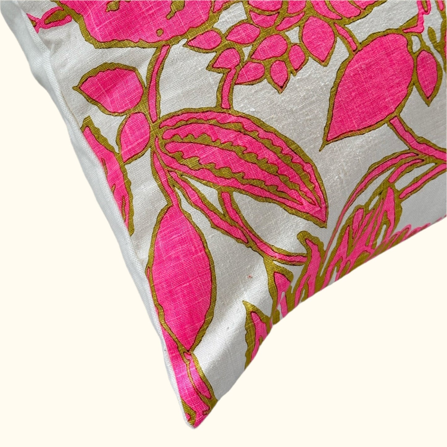 1970's Linen Print Pillow - 22x22 - USA - 270a