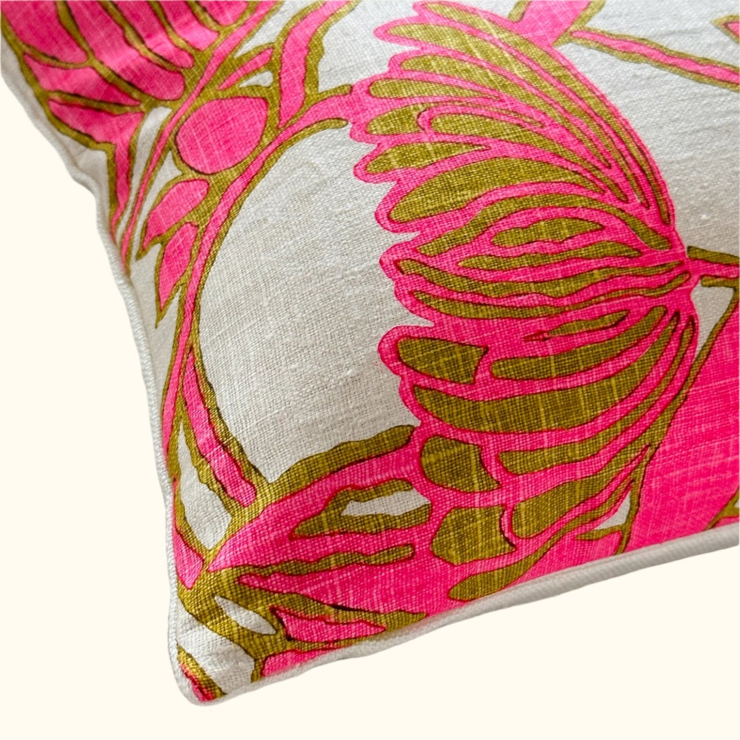 1970's Linen Print Pillow - 11x17 - USA - 270e