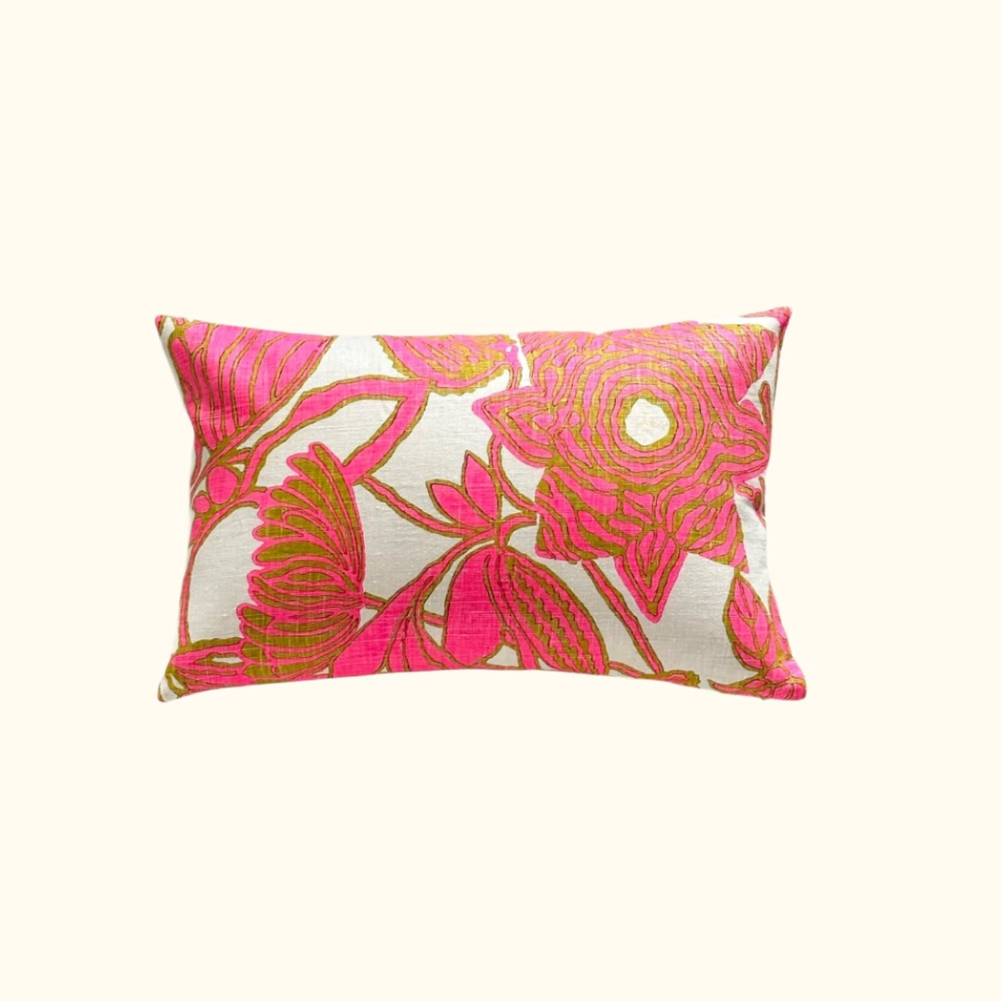 1970's Linen Print Pillow - 11x17 - USA - 270e