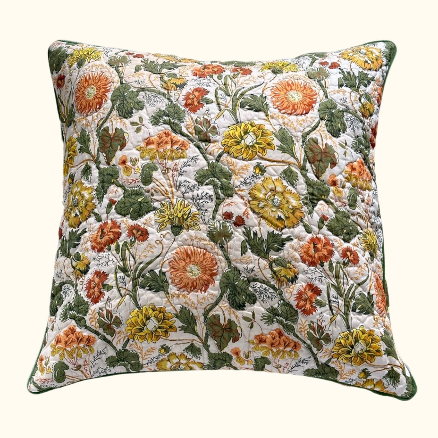 1970's Floral Quilt Pillow - 24x24 - USA - 278c