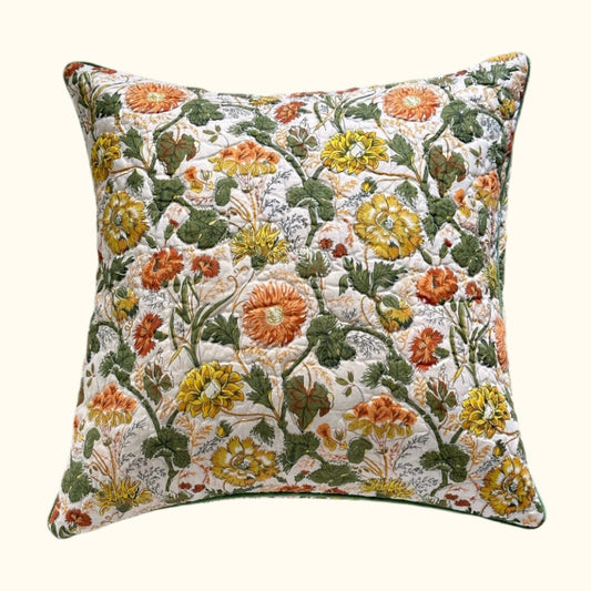 1970's Floral Quilt Pillow - 24x24 - USA - 278d
