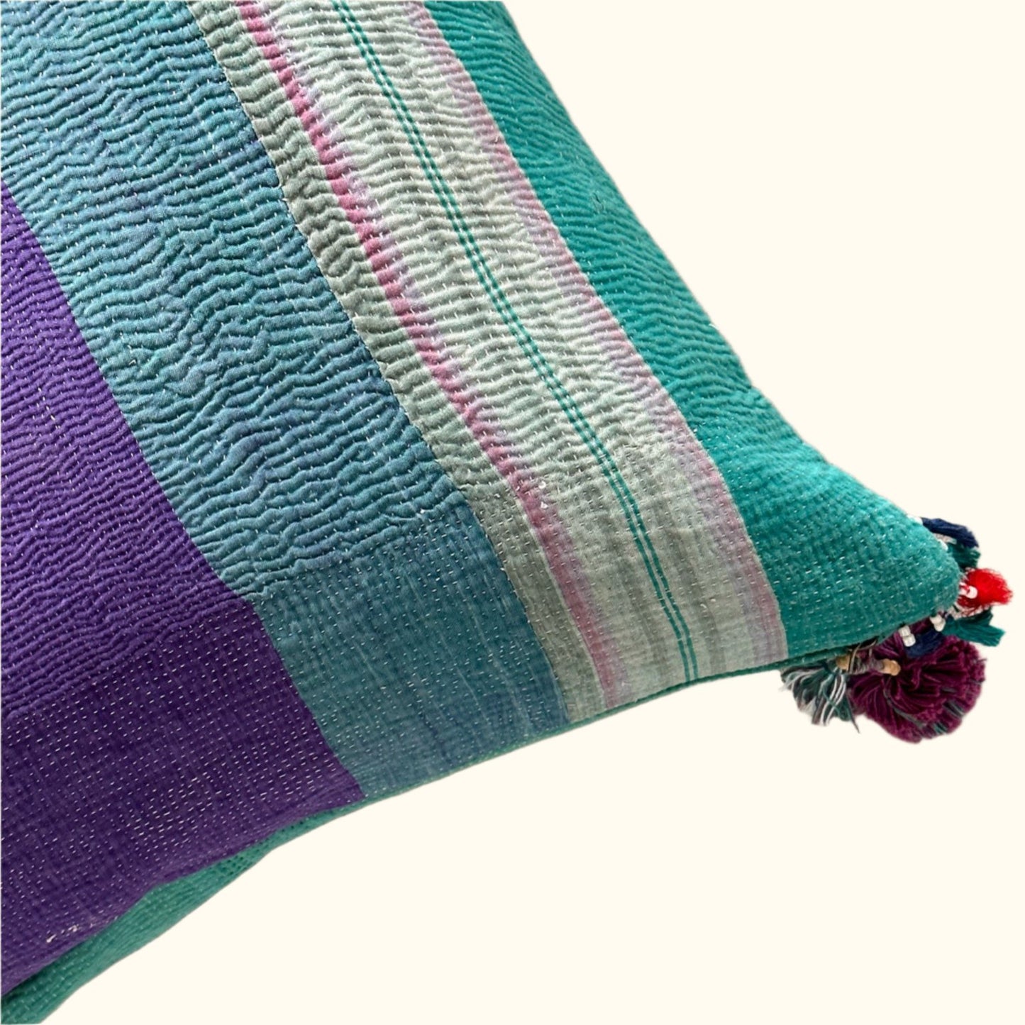 Vintage Kantha Quilt Pillow - 22x22 - India - 346a