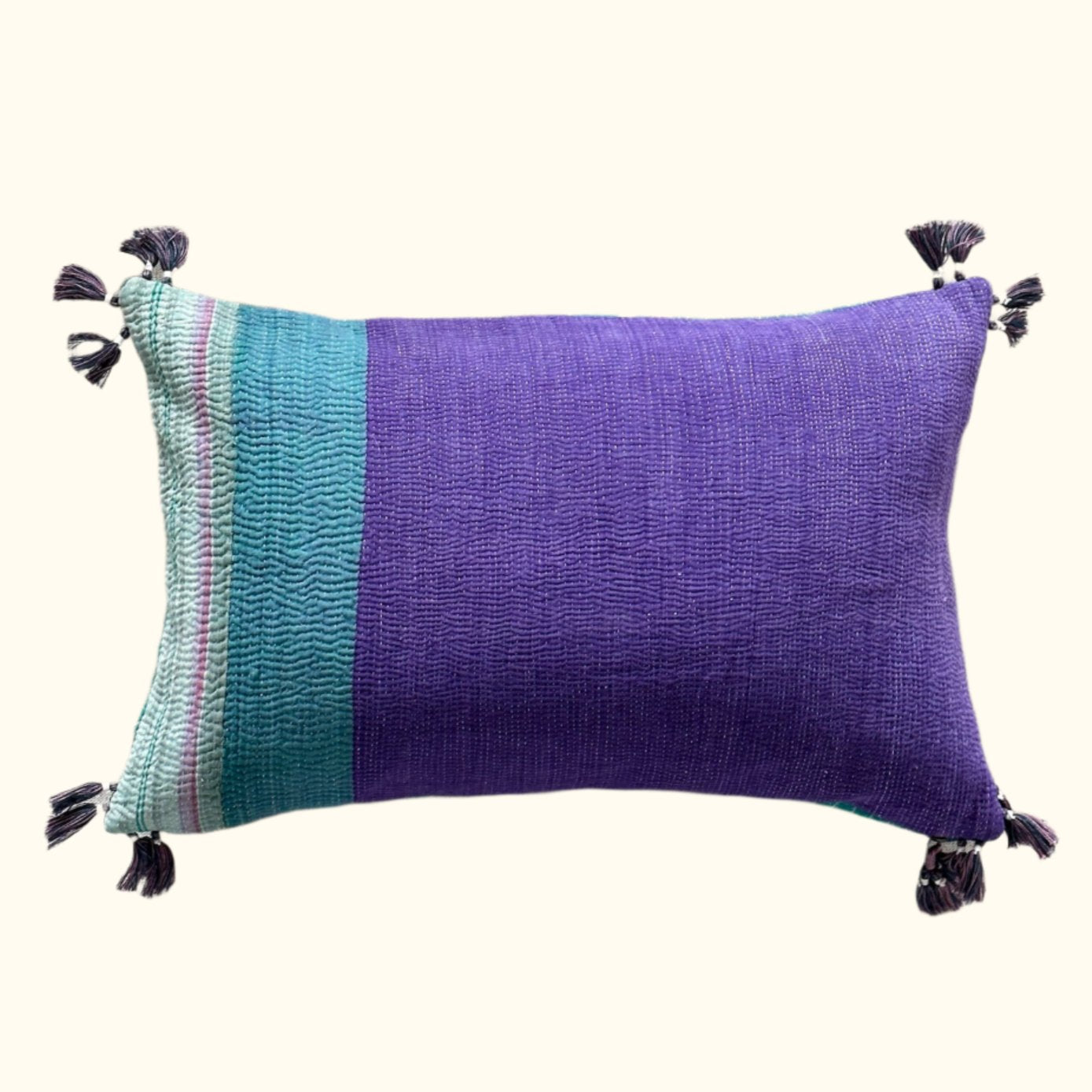 Vintage Kantha Quilt Pillow - 13x20 - India - 346d