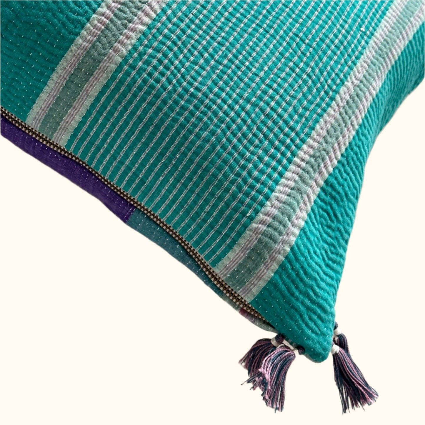 Vintage Kantha Quilt Pillow - 13x20 - India - 346d
