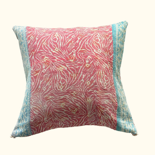 Vintage Kantha Quilt with beads Pillow - 20x20 - India - 347a