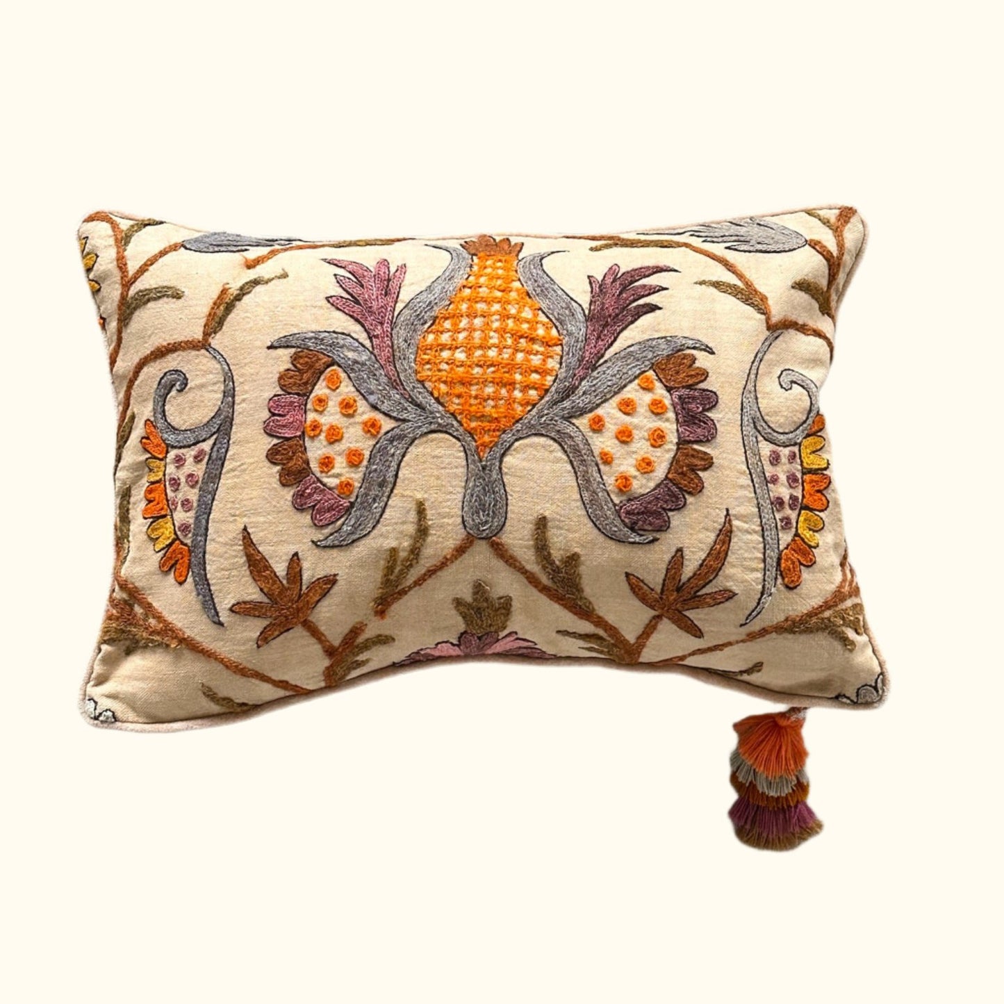 Antique Crewel Embroidery Pillow - 13x20 - England - 352b