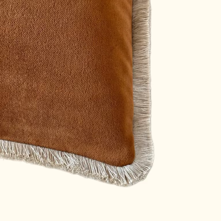 Cognac Cotton Velvet with Fringe Pillow - 24" x 24" - USA