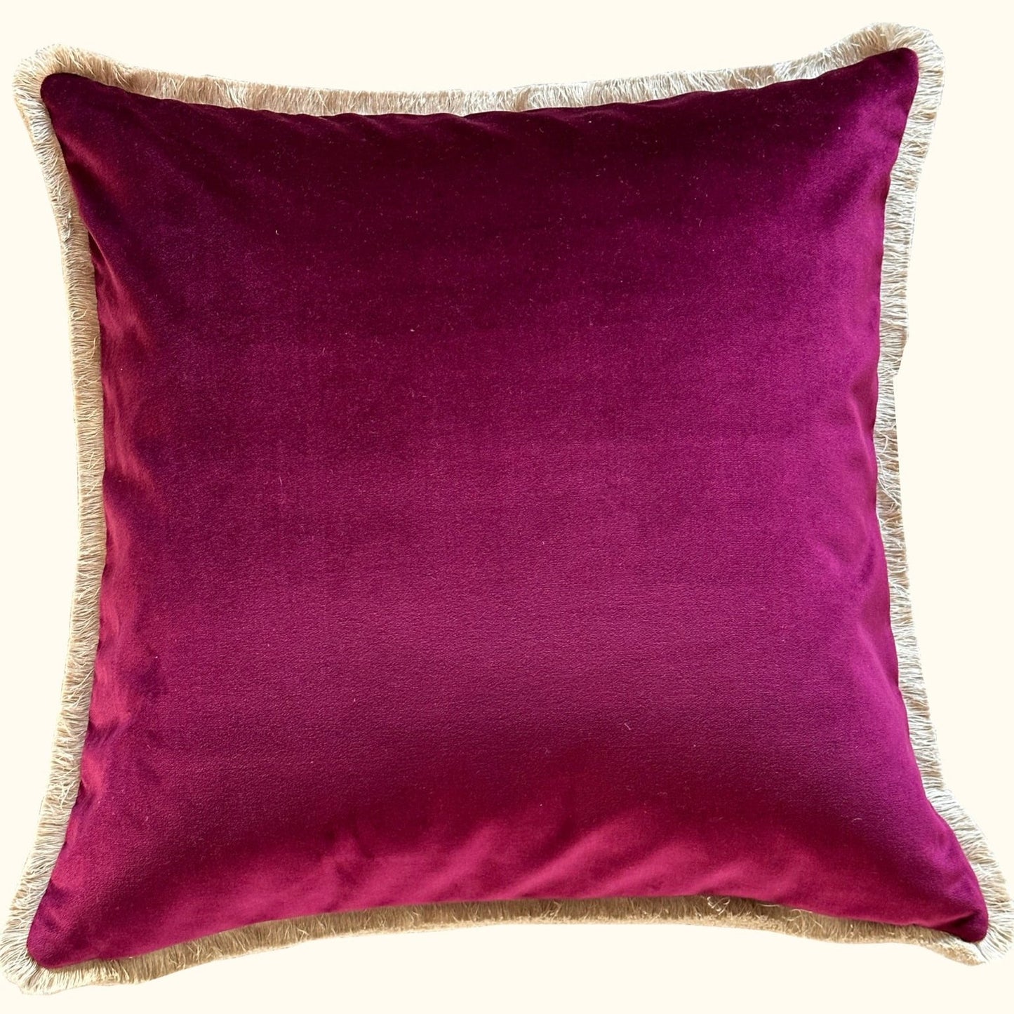 Merlot Cotton Velvet with Fringe Pillow - 24" x 24" - USA