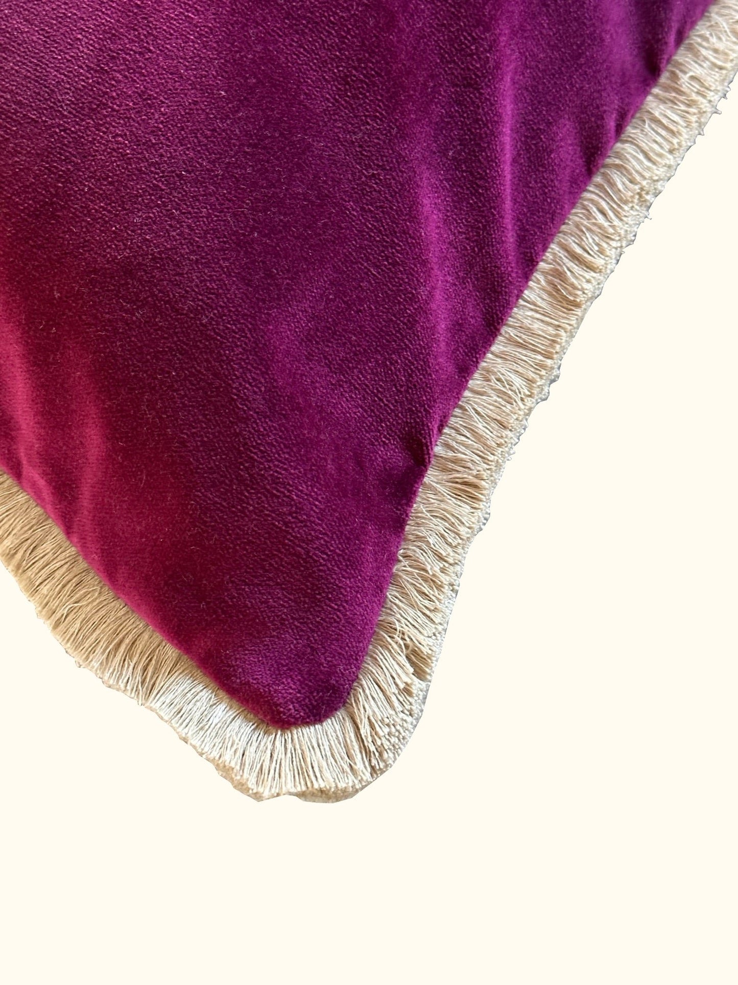 Merlot Cotton Velvet with Fringe Pillow - 24" x 24" - USA