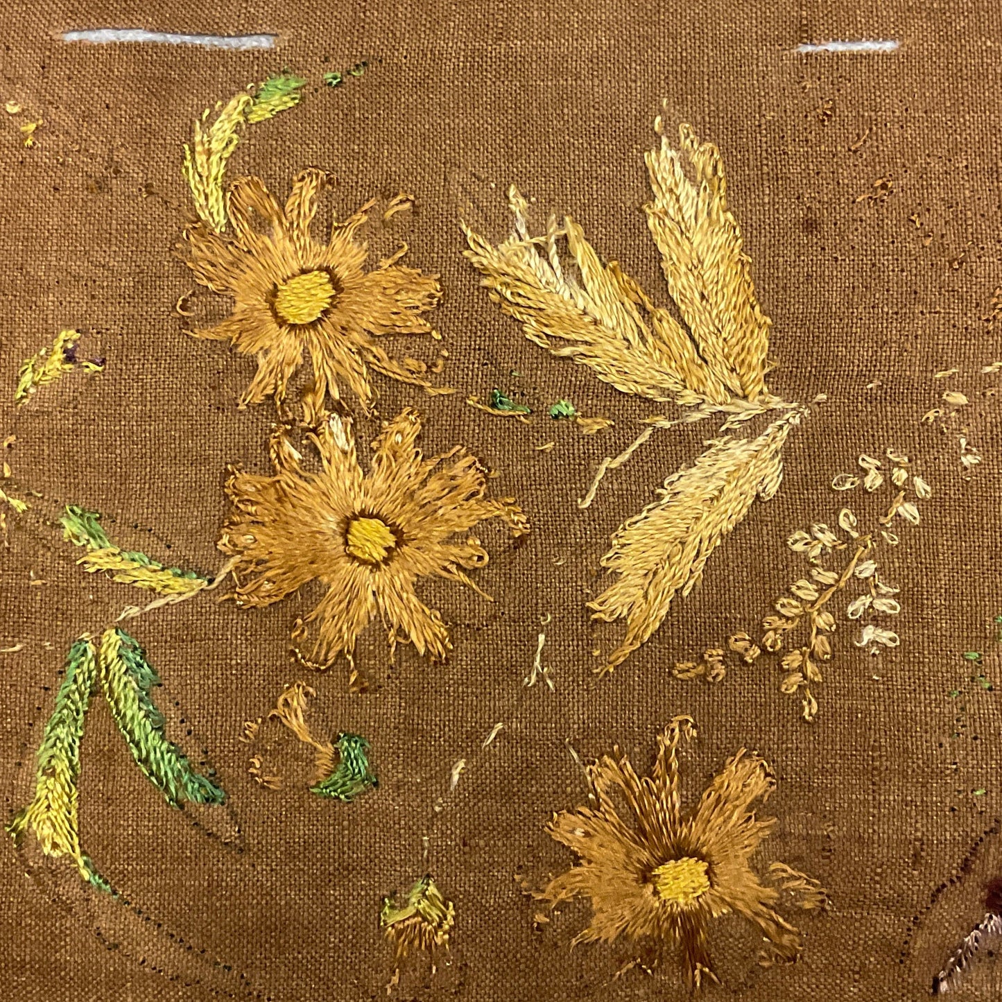 Vintage Floral Embroidery on Linen Pillow - 13 x 20 - 556a