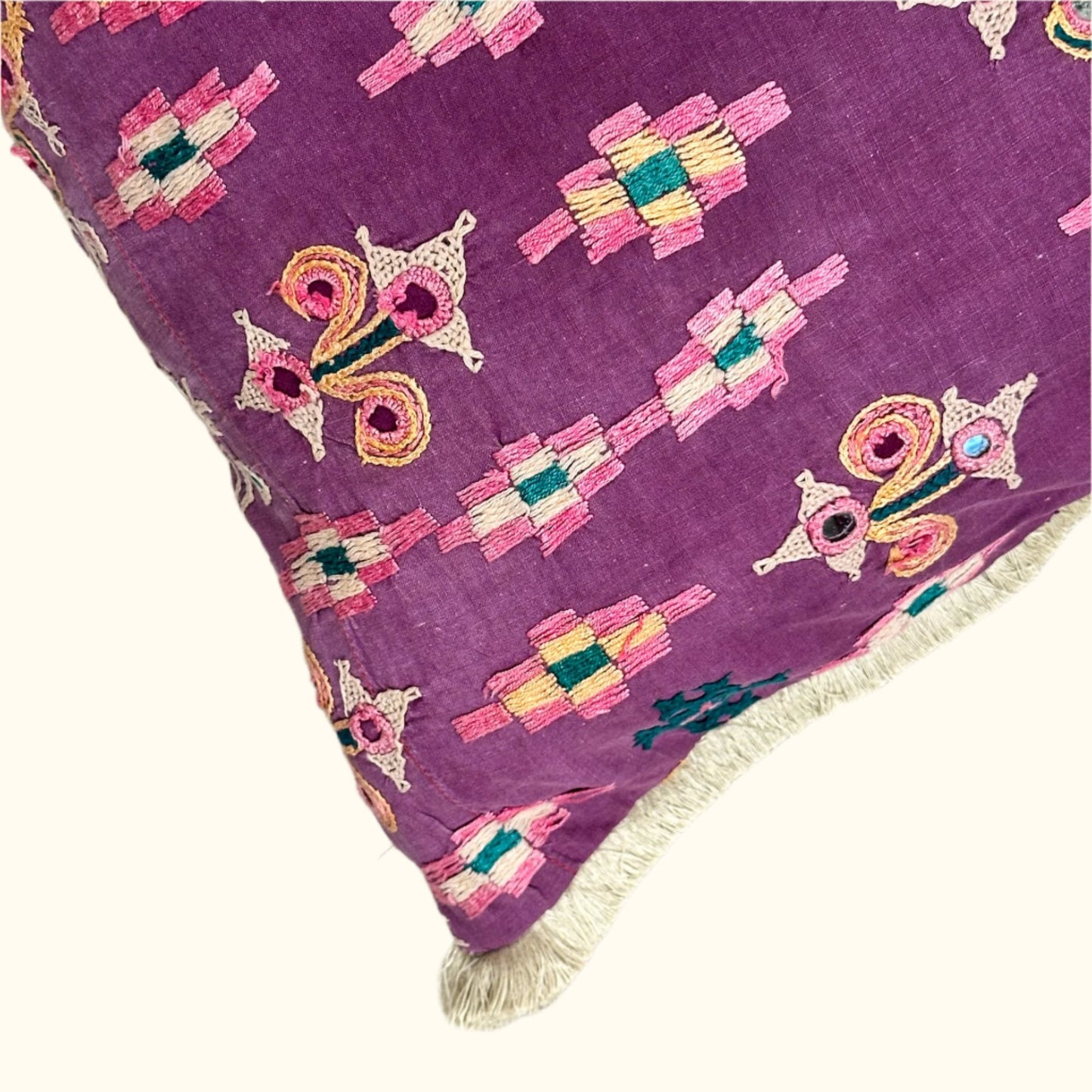 Vintage Banjara Embroidered Pillow - 16" x 36" - India - 318c