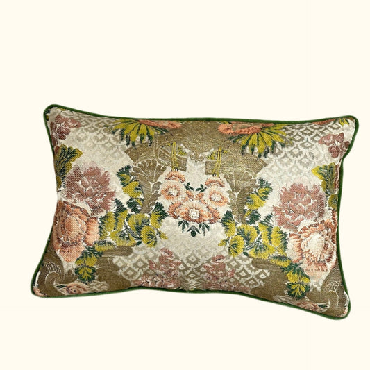 Antique Silk Brocade Pillow - 11" x 17" - France - 333a